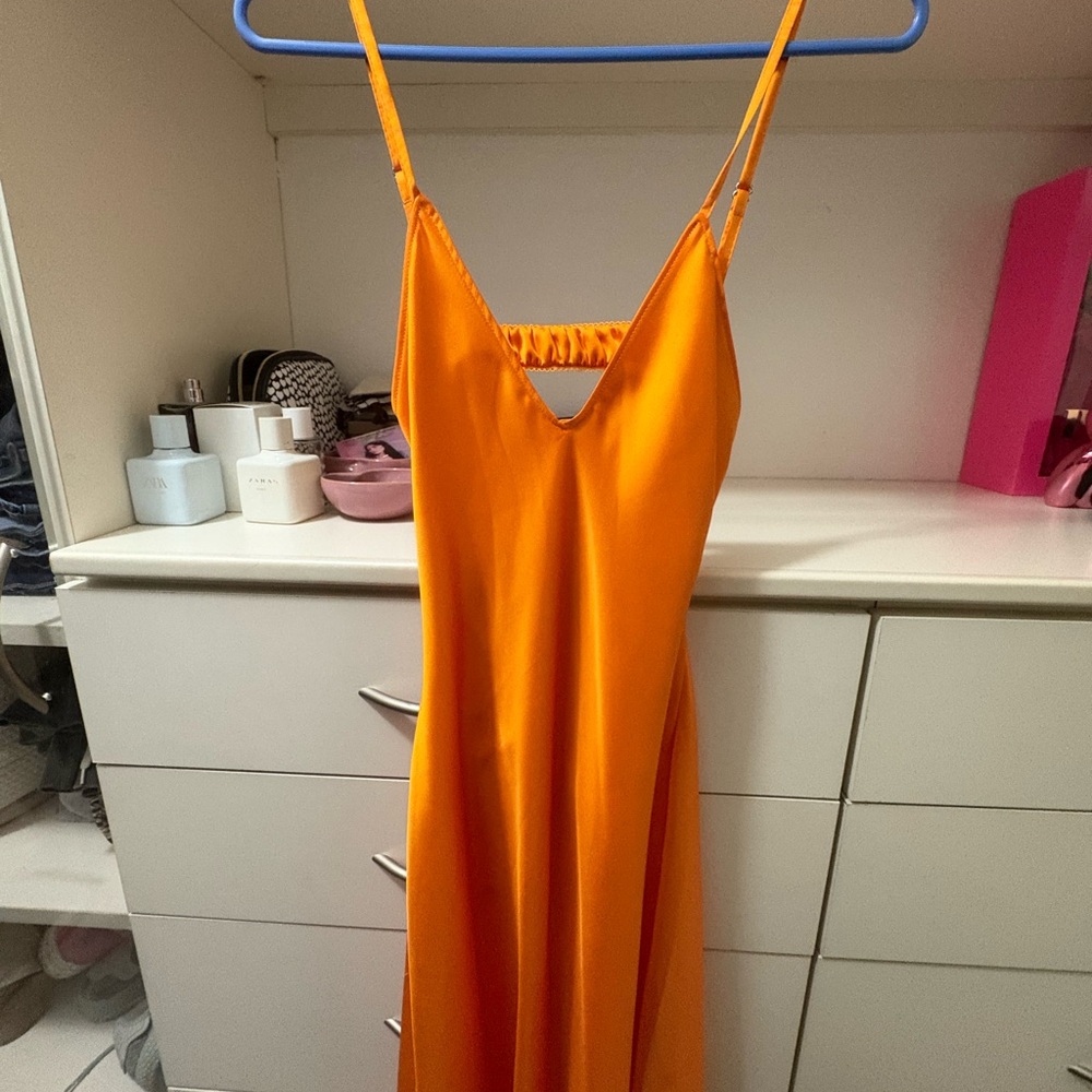 Brand New Zara Elegant Orange Satin Dress